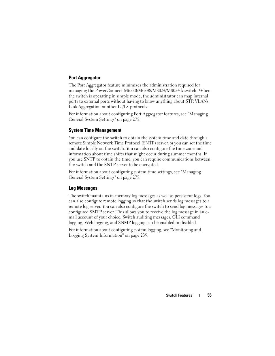 Port aggregator, System time management, Log messages | Dell POWEREDGE M1000E User Manual | Page 55 / 1246