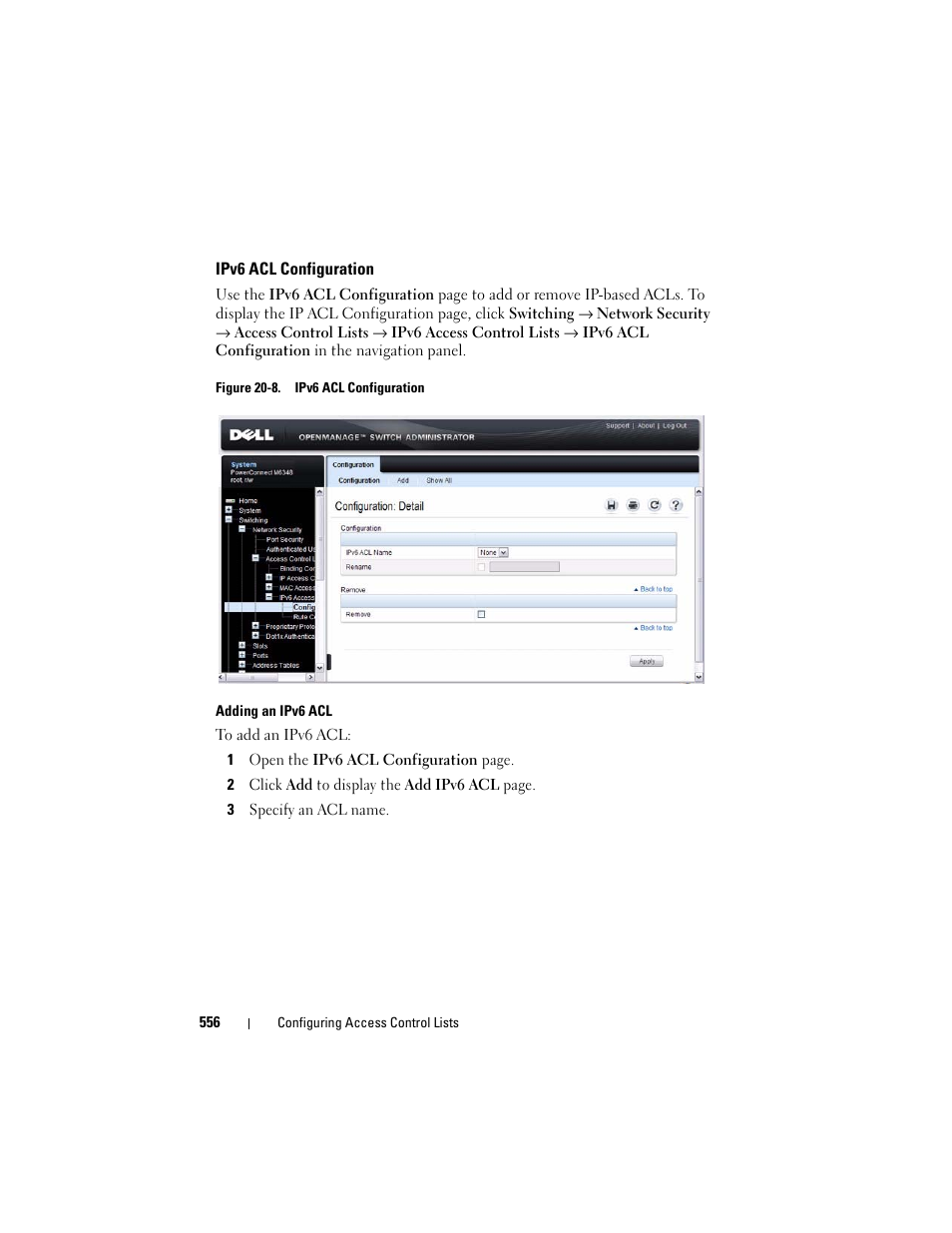 Ipv6 acl configuration | Dell POWEREDGE M1000E User Manual | Page 556 / 1246