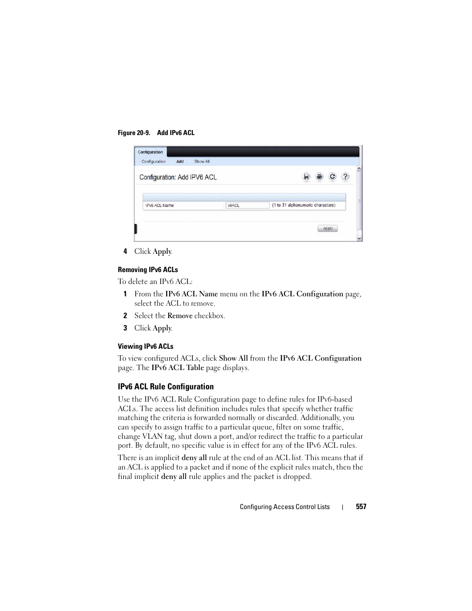 Ipv6 acl rule configuration | Dell POWEREDGE M1000E User Manual | Page 557 / 1246