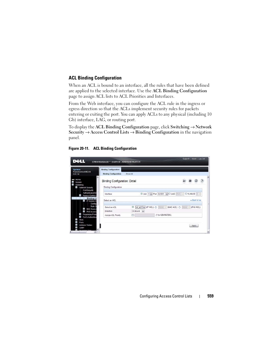 Acl binding configuration | Dell POWEREDGE M1000E User Manual | Page 559 / 1246