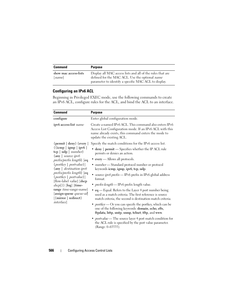 Configuring an ipv6 acl | Dell POWEREDGE M1000E User Manual | Page 566 / 1246