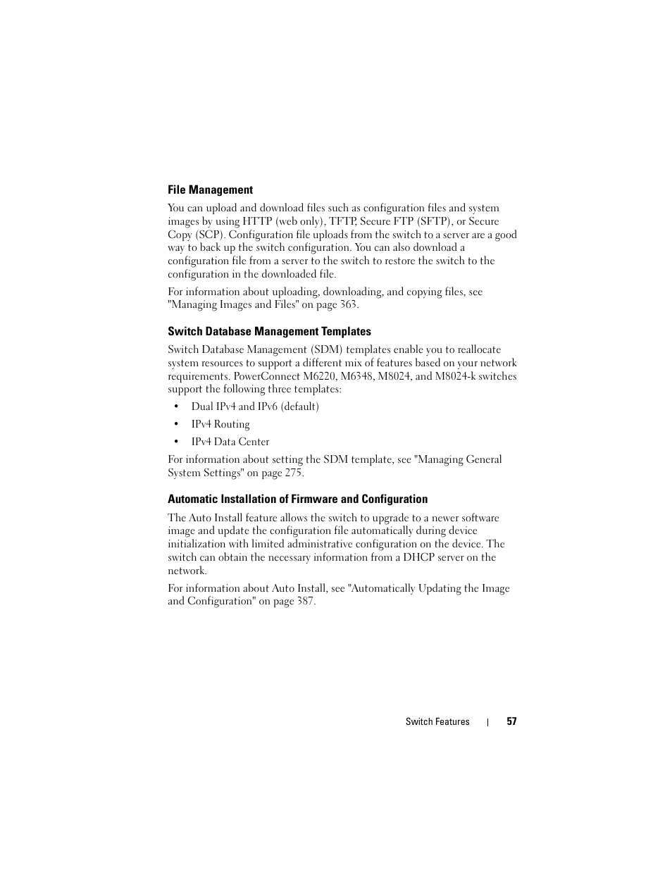 File management, Switch database management templates, Automatic installation of firmware and | Configuration | Dell POWEREDGE M1000E User Manual | Page 57 / 1246