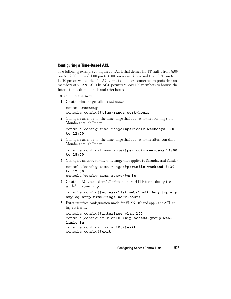 Configuring a time-based acl | Dell POWEREDGE M1000E User Manual | Page 573 / 1246