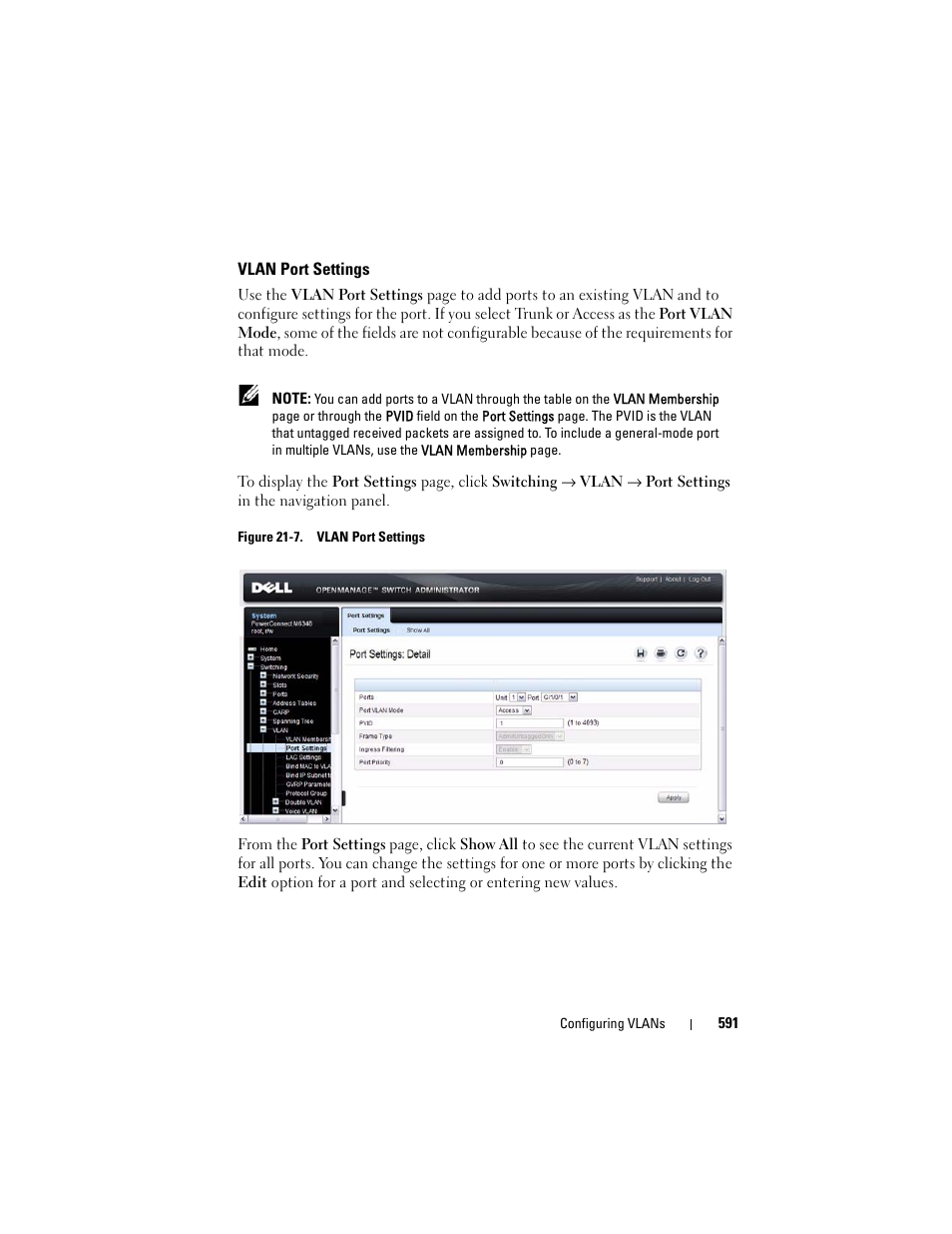 Vlan port settings | Dell POWEREDGE M1000E User Manual | Page 591 / 1246