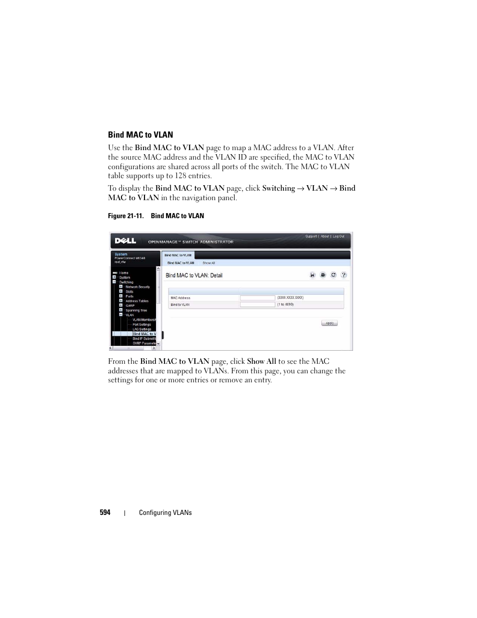 Bind mac to vlan | Dell POWEREDGE M1000E User Manual | Page 594 / 1246
