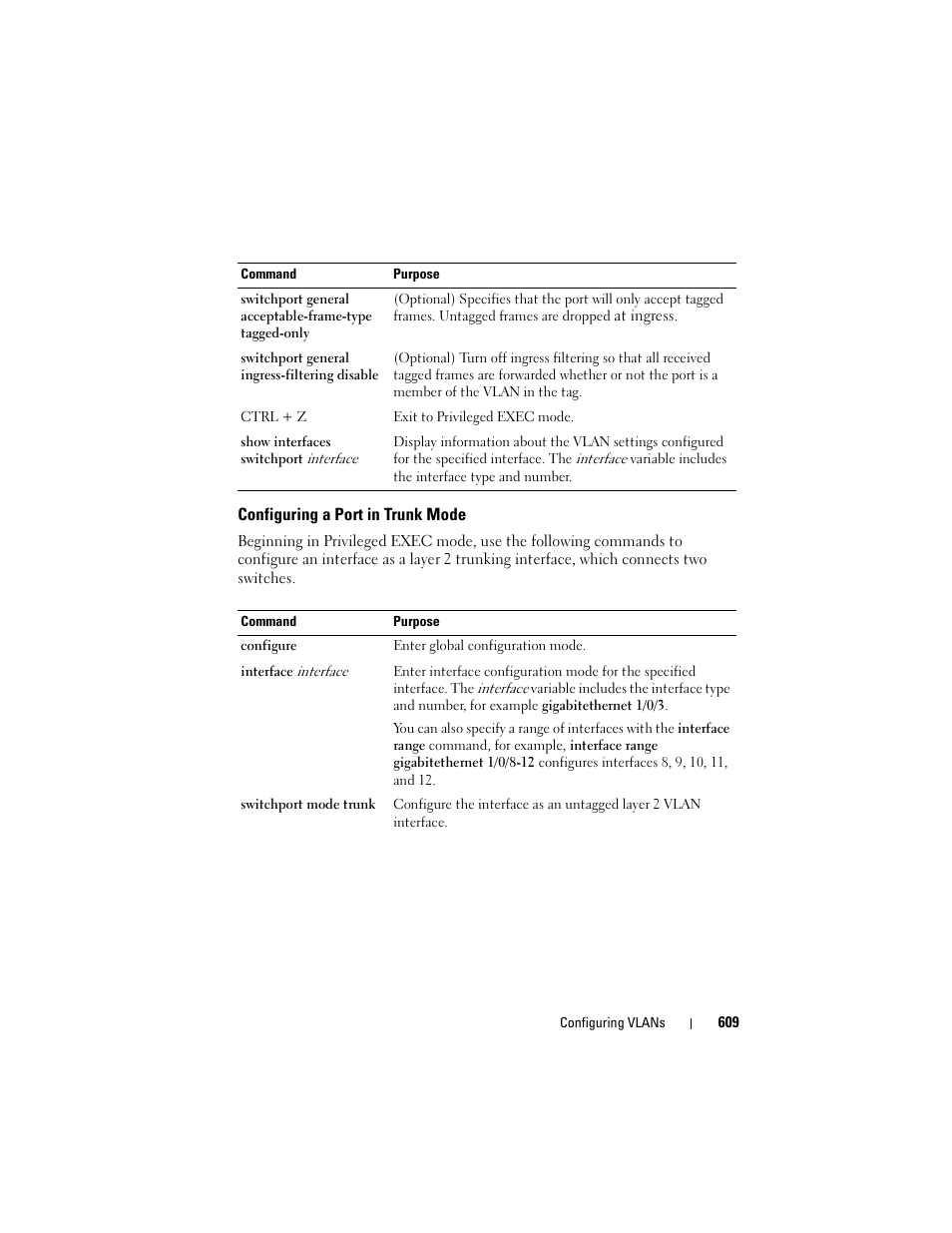 Configuring a port in trunk mode | Dell POWEREDGE M1000E User Manual | Page 609 / 1246