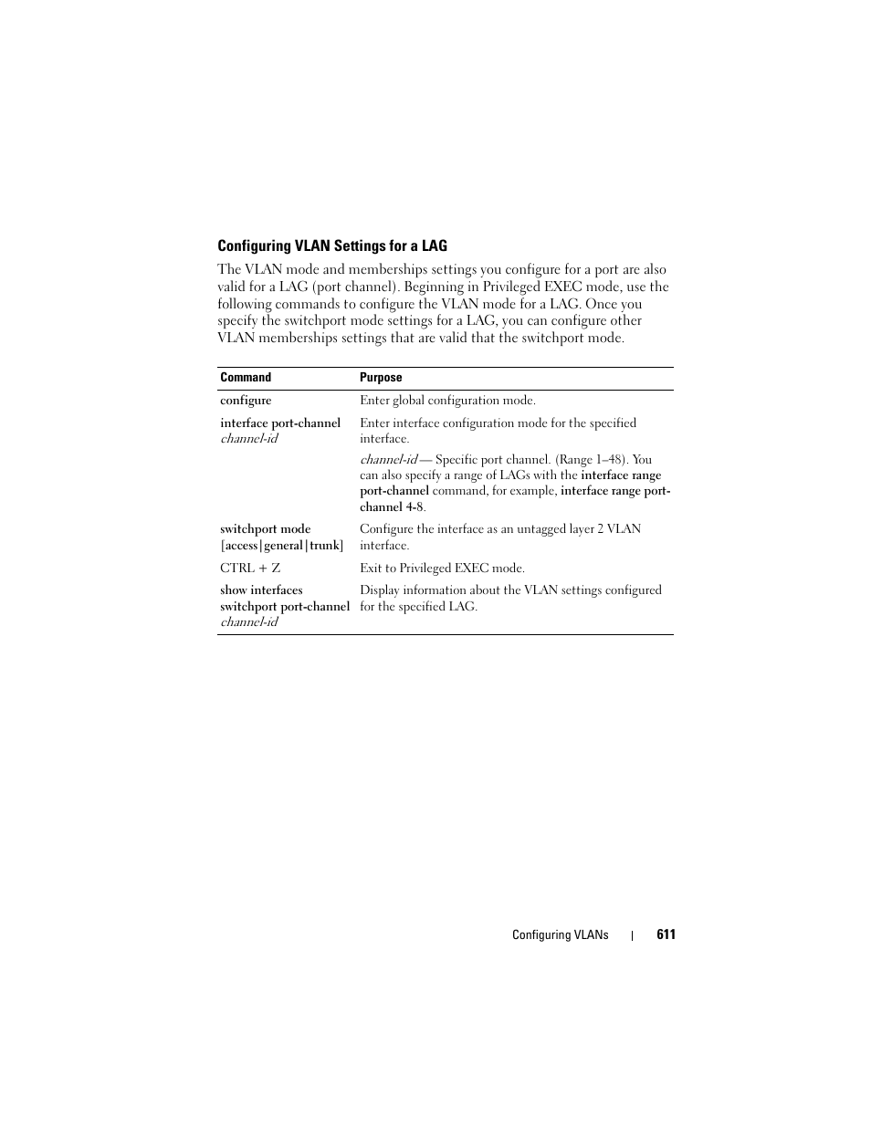 Configuring vlan settings for a lag | Dell POWEREDGE M1000E User Manual | Page 611 / 1246