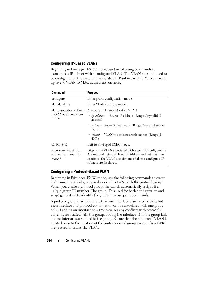 Configuring ip-based vlans, Configuring a protocol-based vlan | Dell POWEREDGE M1000E User Manual | Page 614 / 1246