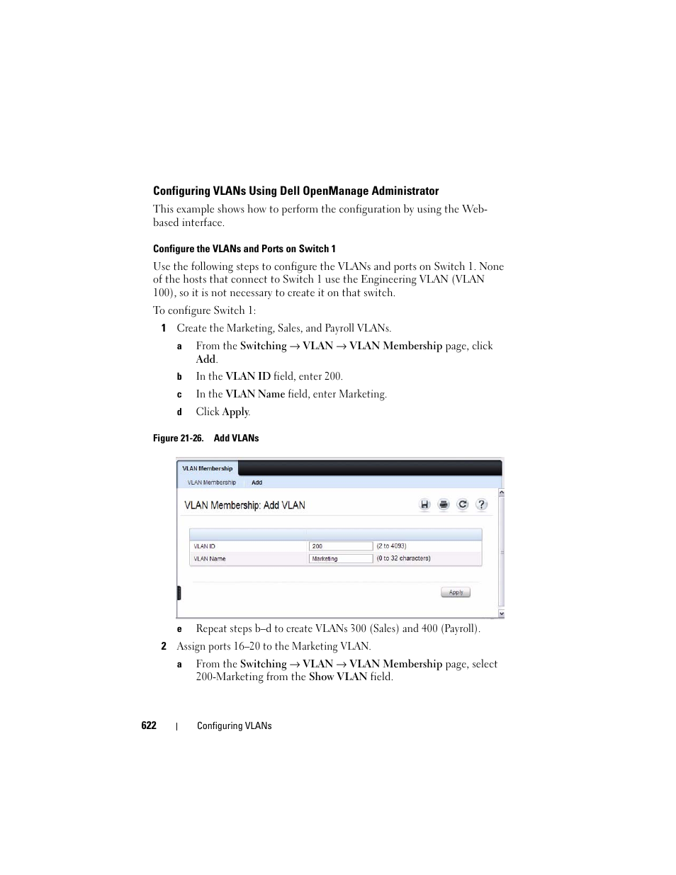 Configuring vlans using dell, Openmanage administrator | Dell POWEREDGE M1000E User Manual | Page 622 / 1246