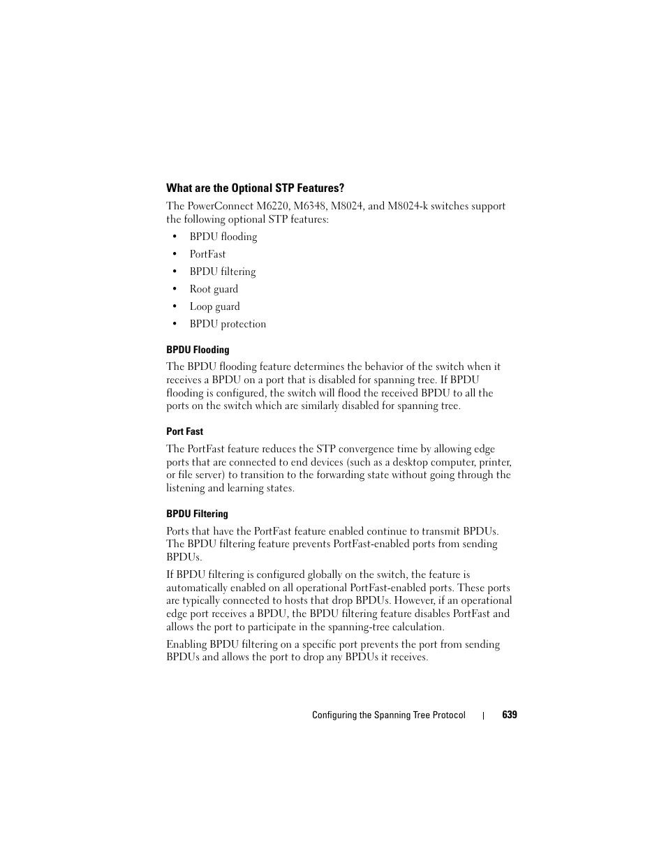 What are the optional stp features | Dell POWEREDGE M1000E User Manual | Page 639 / 1246