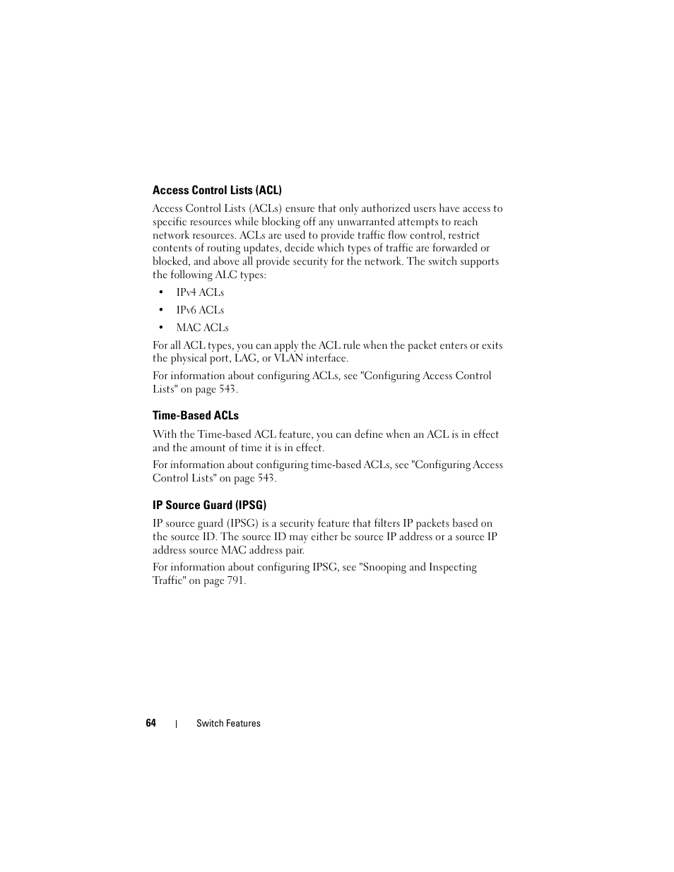 Access control lists (acl), Time-based acls, Ip source guard (ipsg) | Dell POWEREDGE M1000E User Manual | Page 64 / 1246