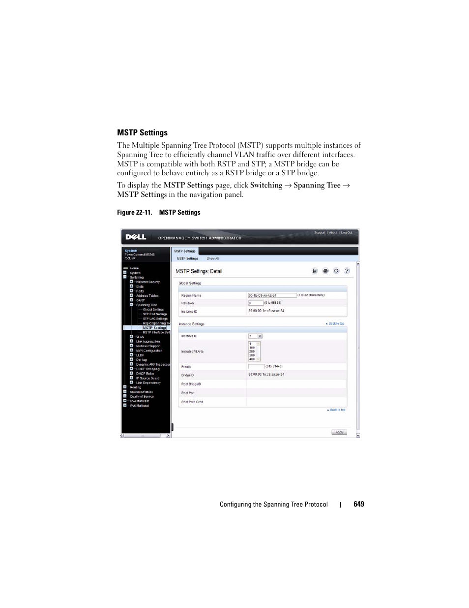 Mstp settings | Dell POWEREDGE M1000E User Manual | Page 649 / 1246