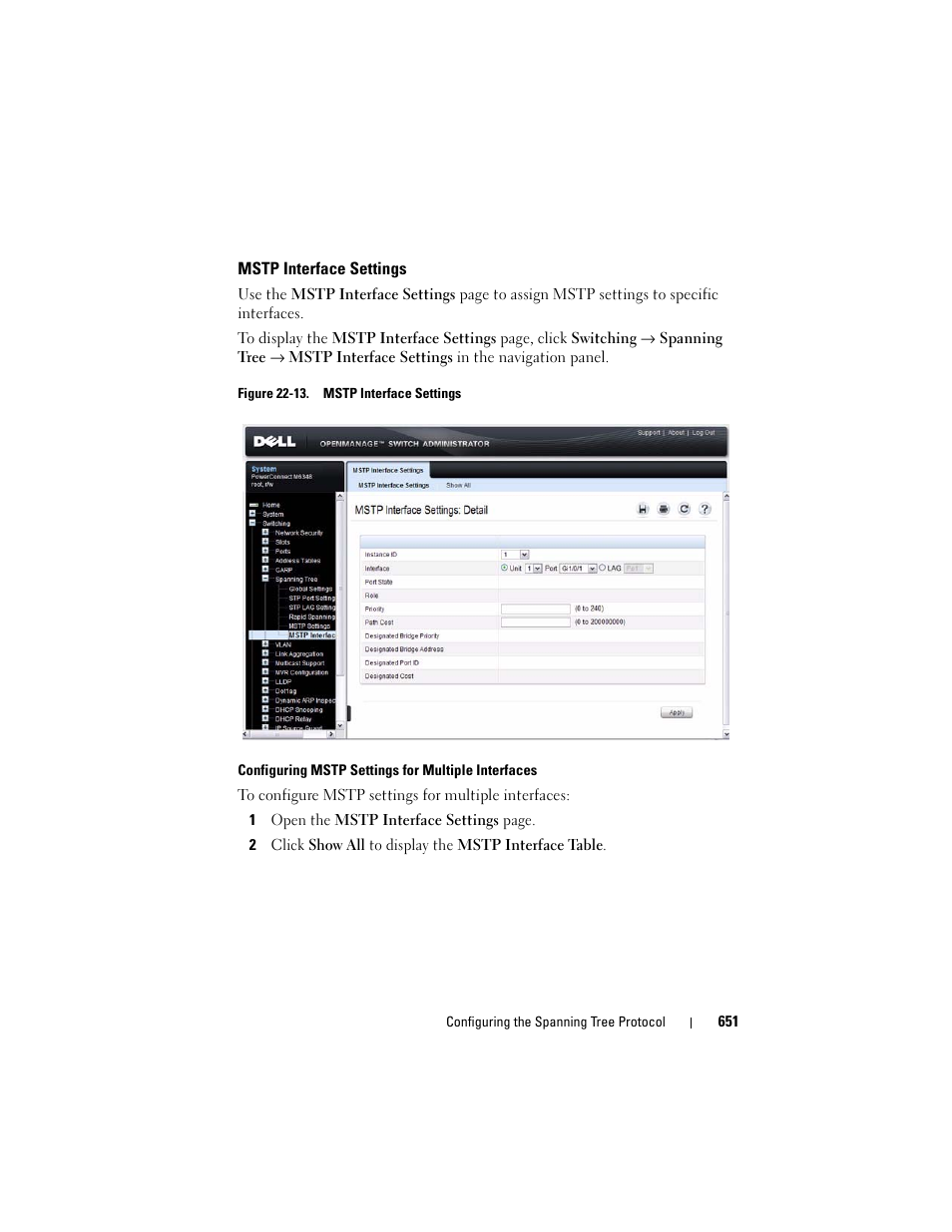 Mstp interface settings | Dell POWEREDGE M1000E User Manual | Page 651 / 1246