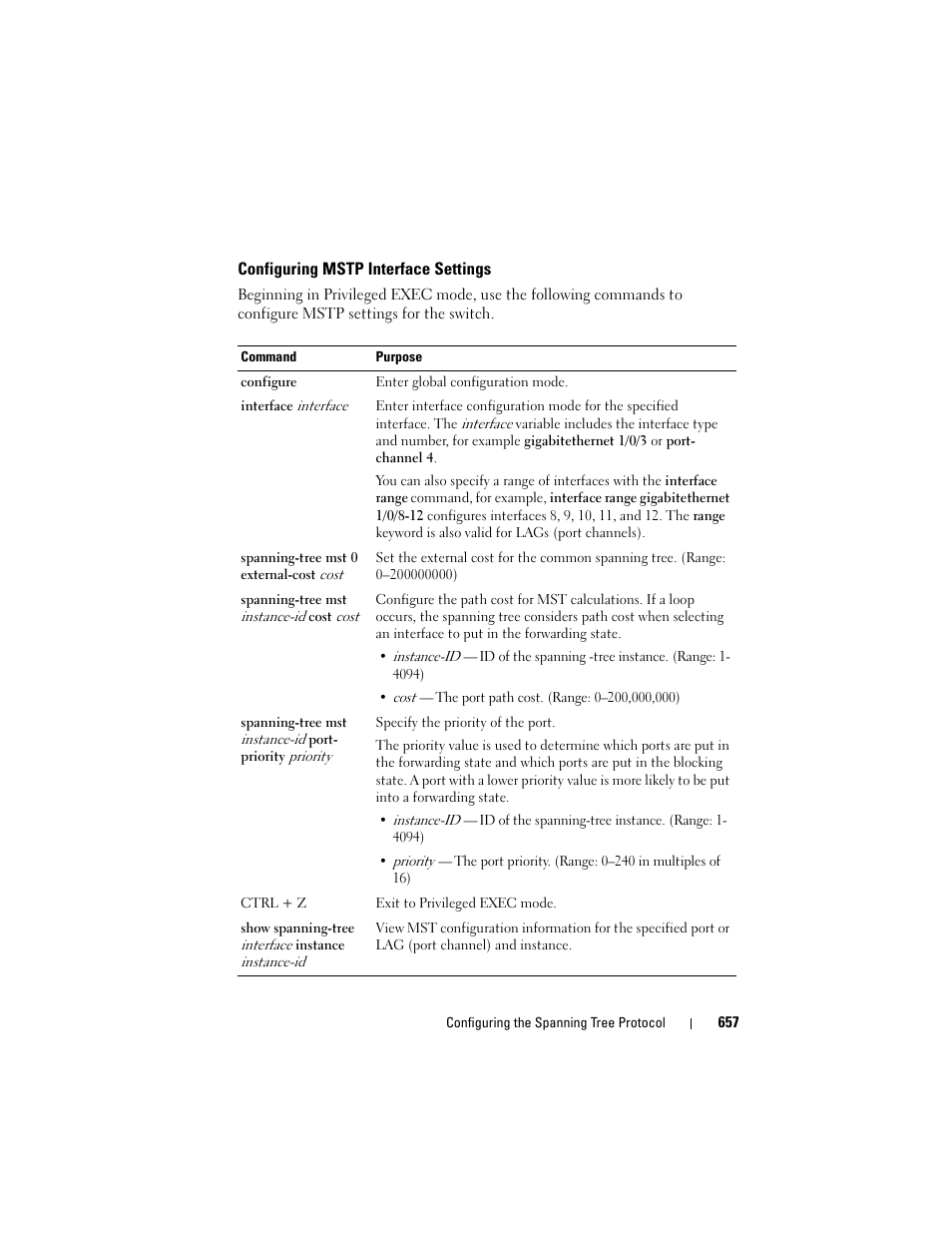 Configuring mstp interface settings | Dell POWEREDGE M1000E User Manual | Page 657 / 1246