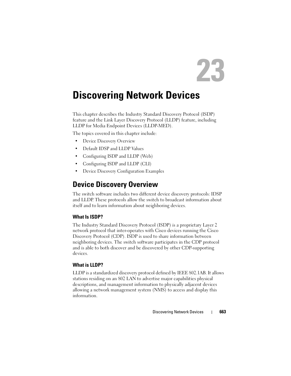 Discovering network devices, Device discovery overview, What is isdp | What is lldp, Discovering network, Discovering | Dell POWEREDGE M1000E User Manual | Page 663 / 1246