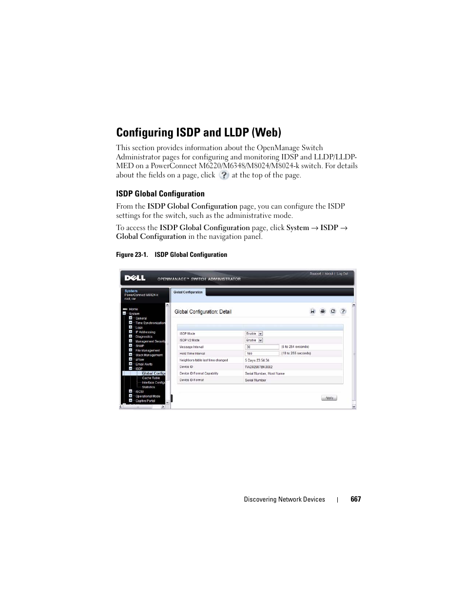 Configuring isdp and lldp (web), Isdp global configuration | Dell POWEREDGE M1000E User Manual | Page 667 / 1246