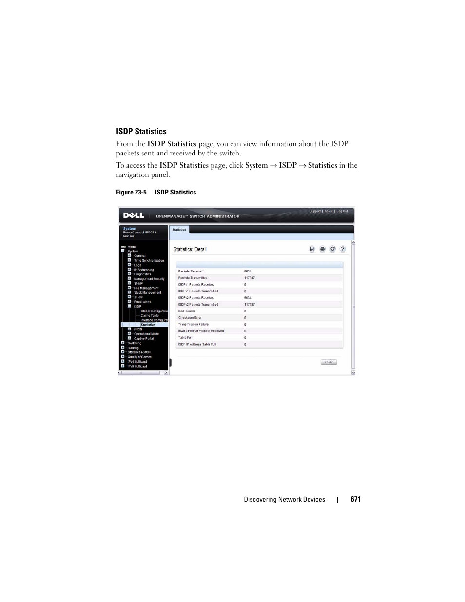 Isdp statistics | Dell POWEREDGE M1000E User Manual | Page 671 / 1246