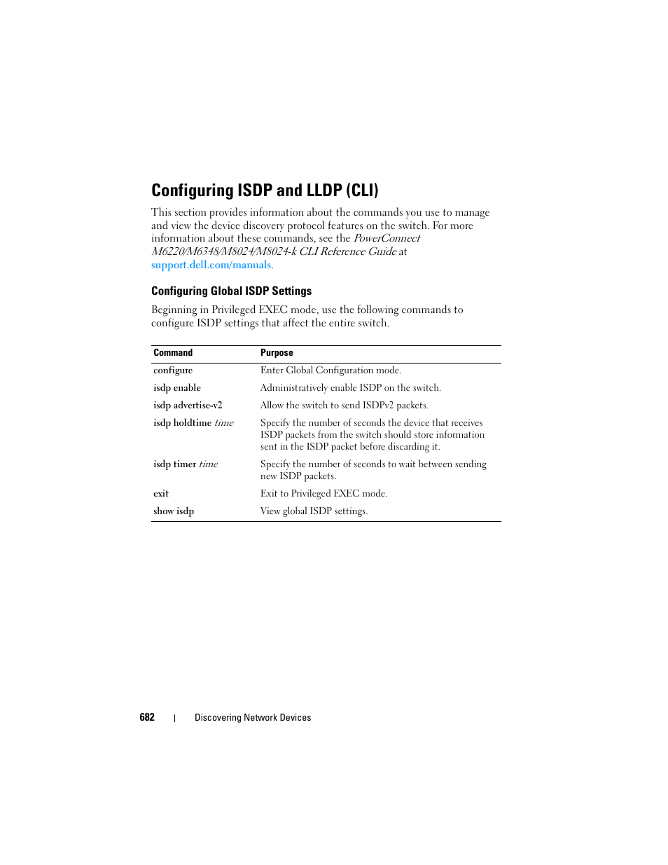 Configuring isdp and lldp (cli), Configuring global isdp settings | Dell POWEREDGE M1000E User Manual | Page 682 / 1246