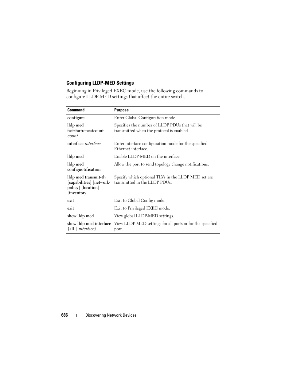 Configuring lldp-med settings | Dell POWEREDGE M1000E User Manual | Page 686 / 1246