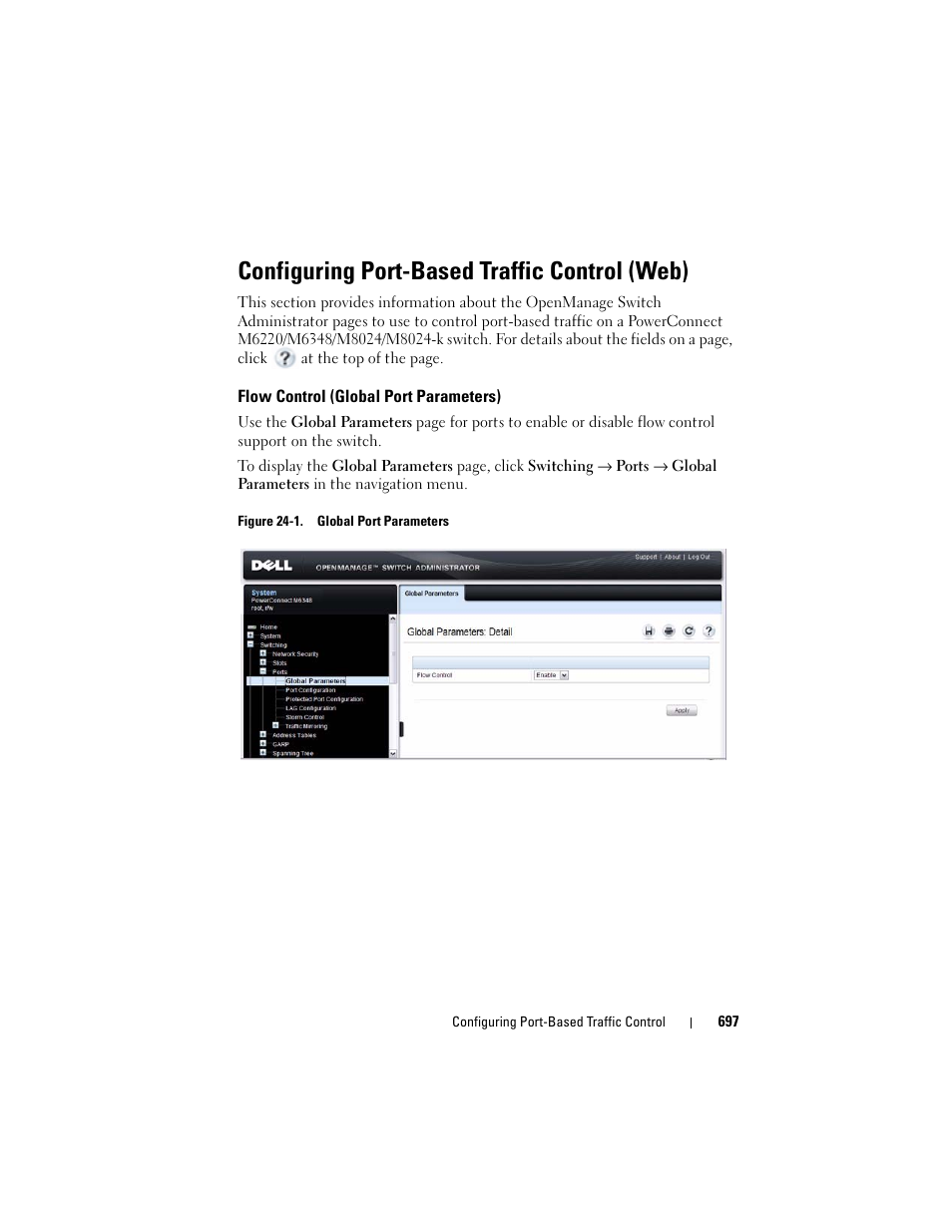 Configuring port-based traffic control (web), Flow control (global port parameters) | Dell POWEREDGE M1000E User Manual | Page 697 / 1246