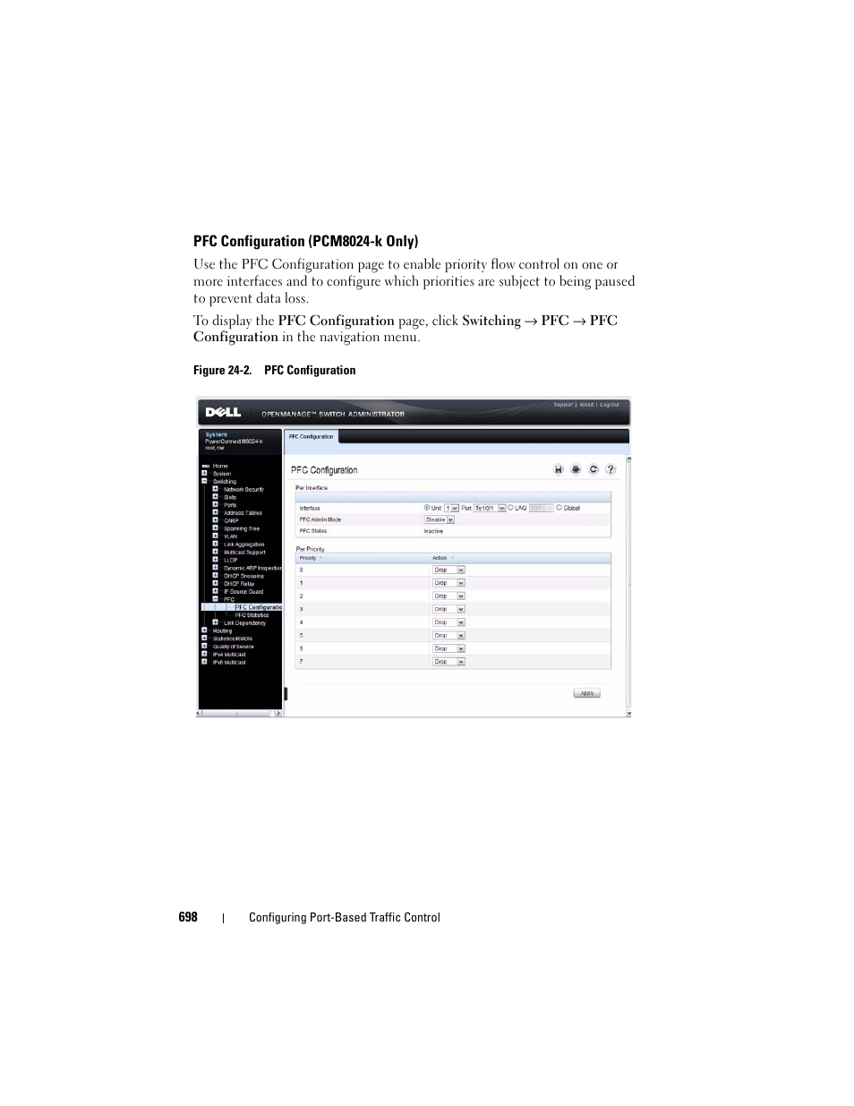 Pfc configuration (pcm8024-k only) | Dell POWEREDGE M1000E User Manual | Page 698 / 1246