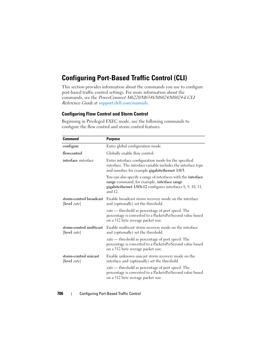 Configuring port-based traffic control (cli), Configuring flow control and storm control | Dell POWEREDGE M1000E User Manual | Page 706 / 1246