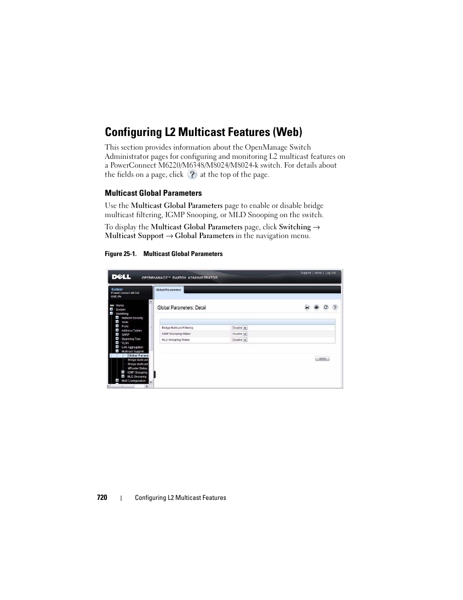 Configuring l2 multicast features (web), Multicast global parameters | Dell POWEREDGE M1000E User Manual | Page 720 / 1246