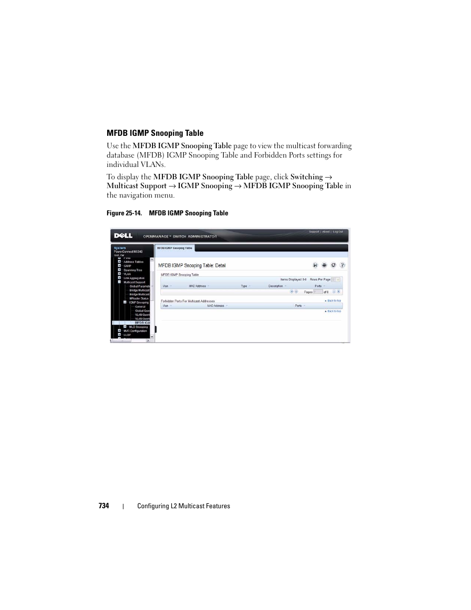 Mfdb igmp snooping table | Dell POWEREDGE M1000E User Manual | Page 734 / 1246