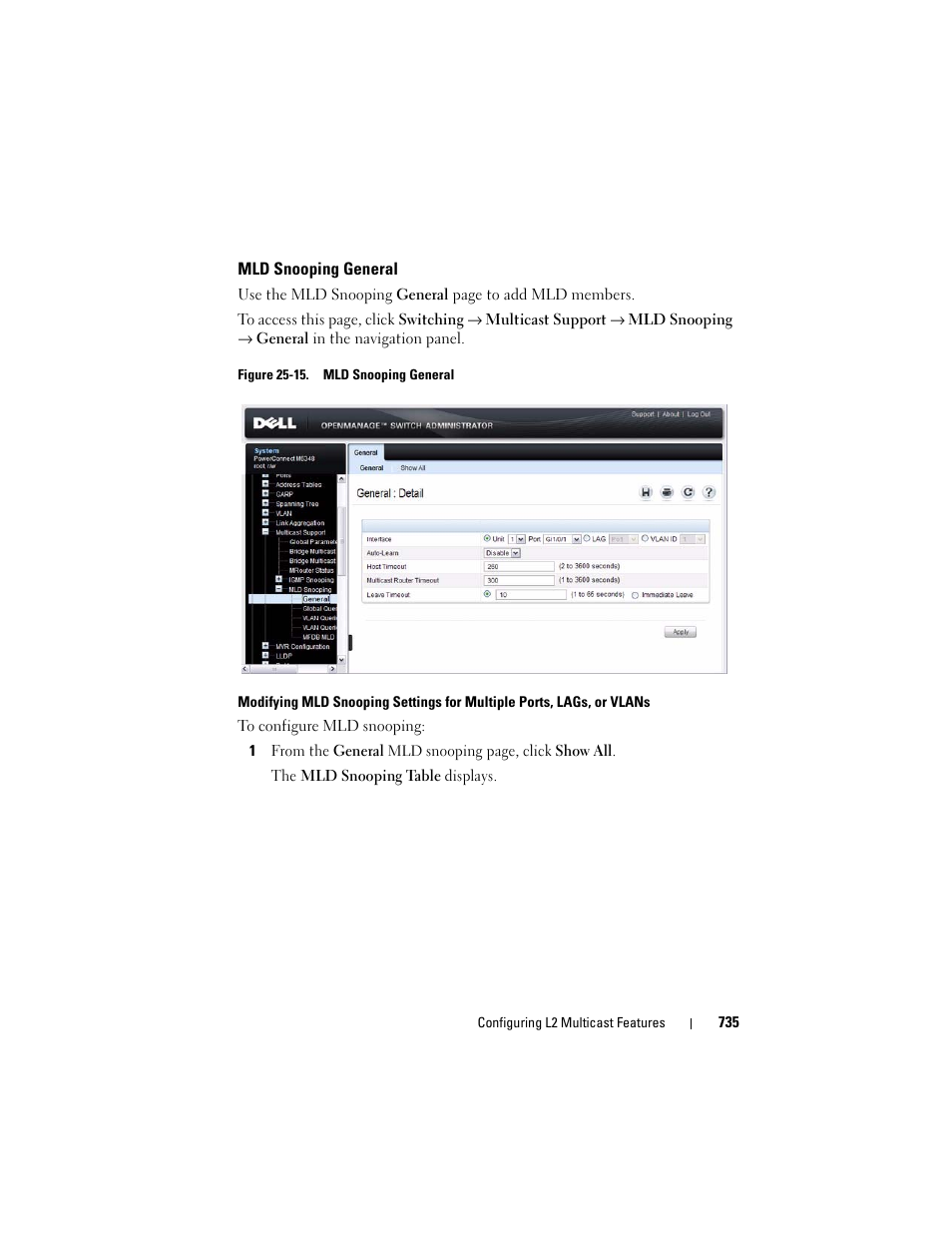 Mld snooping general | Dell POWEREDGE M1000E User Manual | Page 735 / 1246
