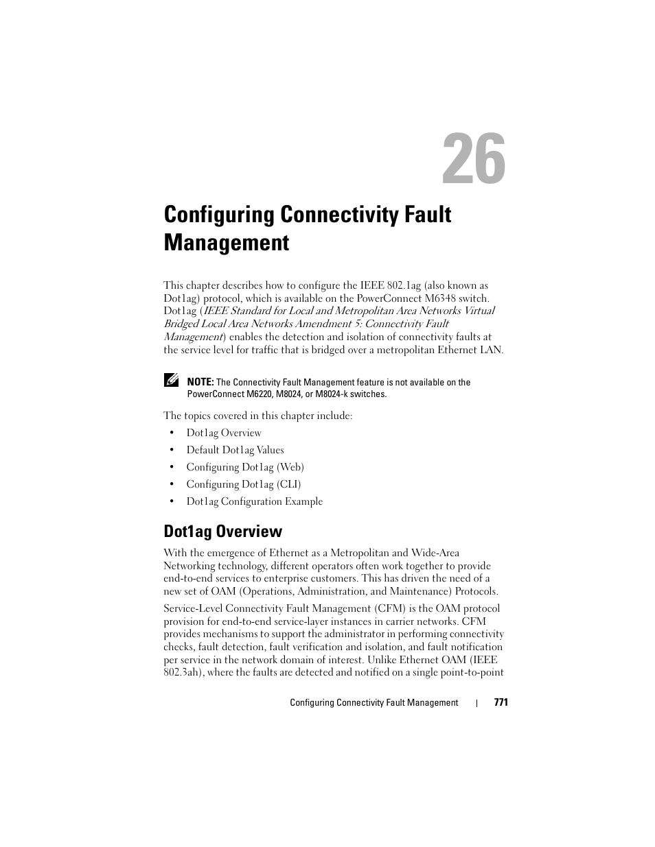 Configuring connectivity fault management, Dot1ag overview, Configuring connectivity fault | Management, E "configuring | Dell POWEREDGE M1000E User Manual | Page 771 / 1246