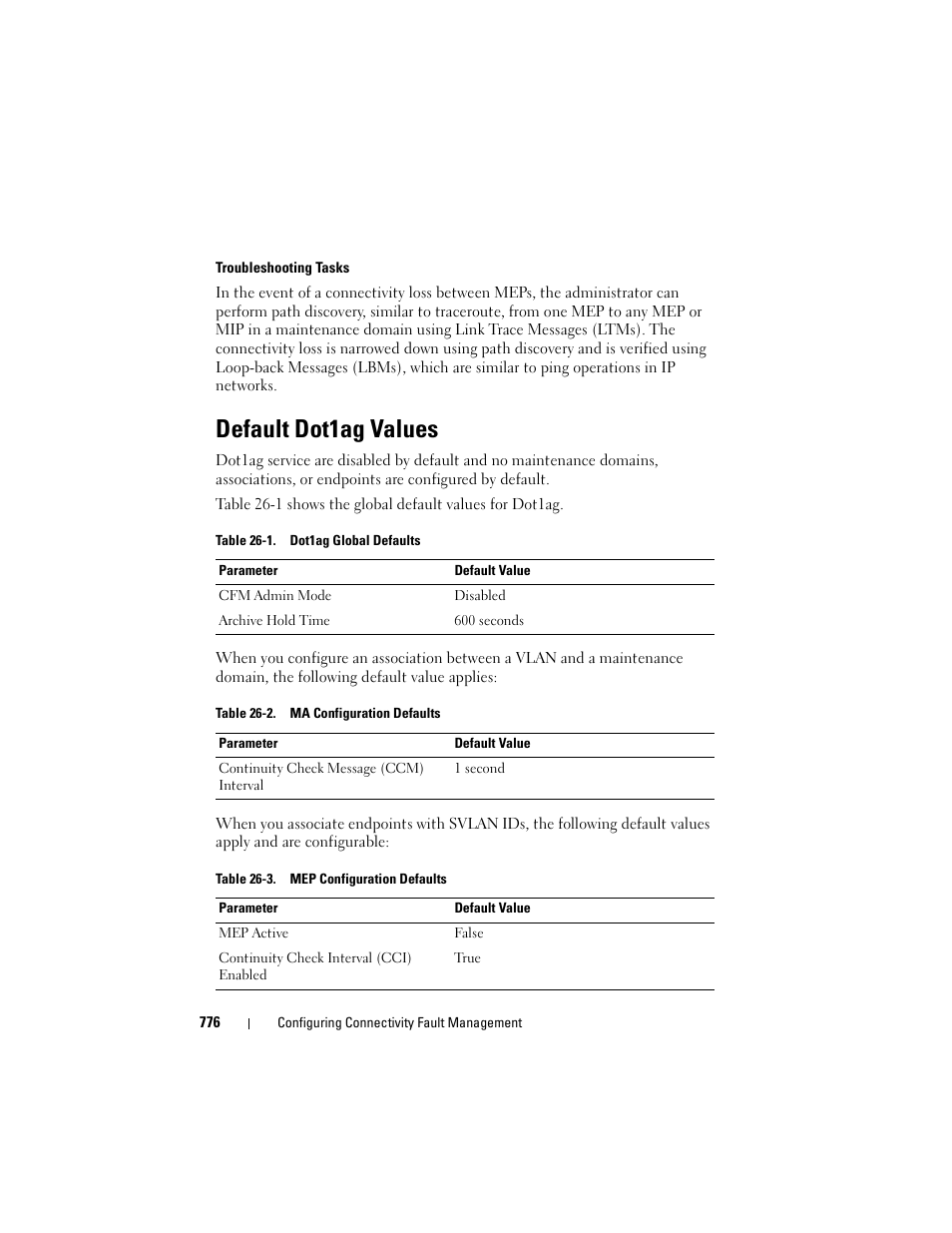 Default dot1ag values | Dell POWEREDGE M1000E User Manual | Page 776 / 1246