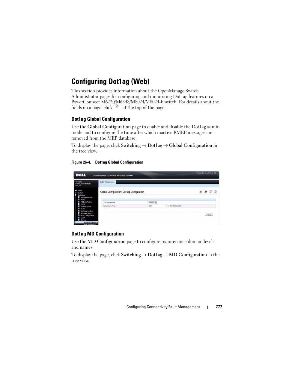 Configuring dot1ag (web), Dot1ag global configuration, Dot1ag md configuration | Dell POWEREDGE M1000E User Manual | Page 777 / 1246