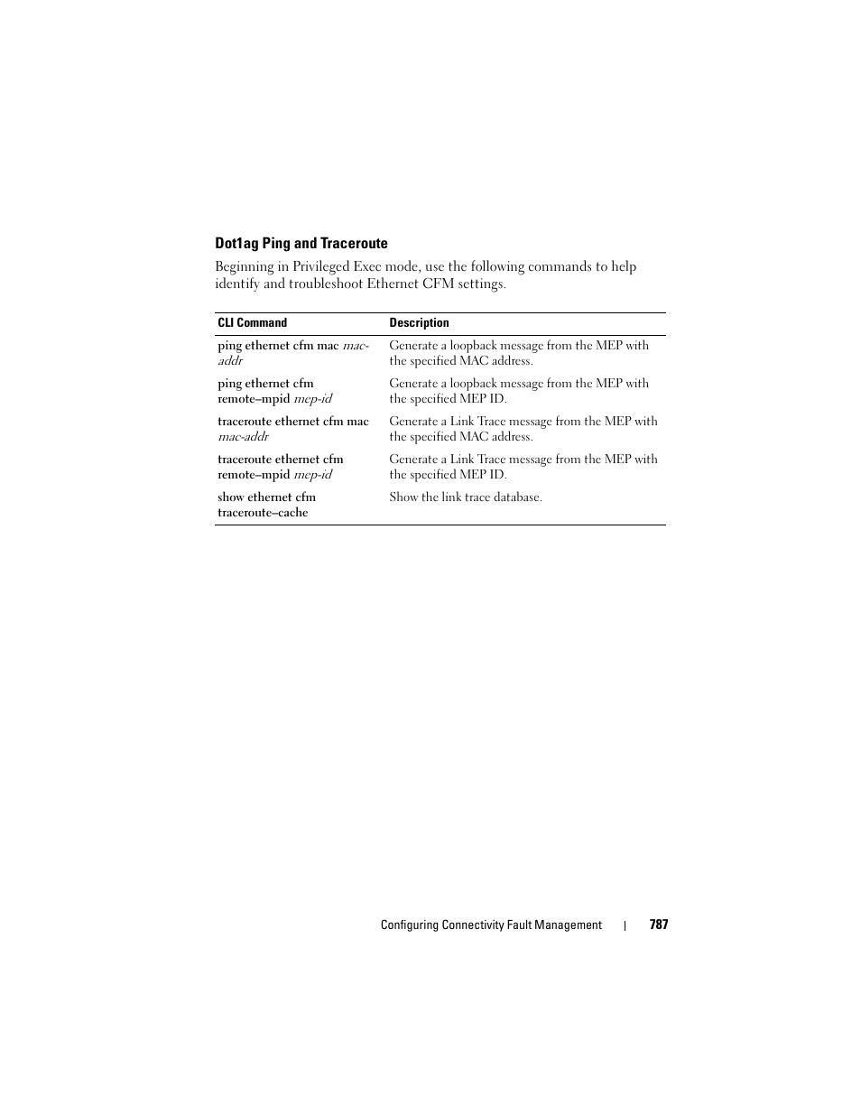 Dot1ag ping and traceroute | Dell POWEREDGE M1000E User Manual | Page 787 / 1246