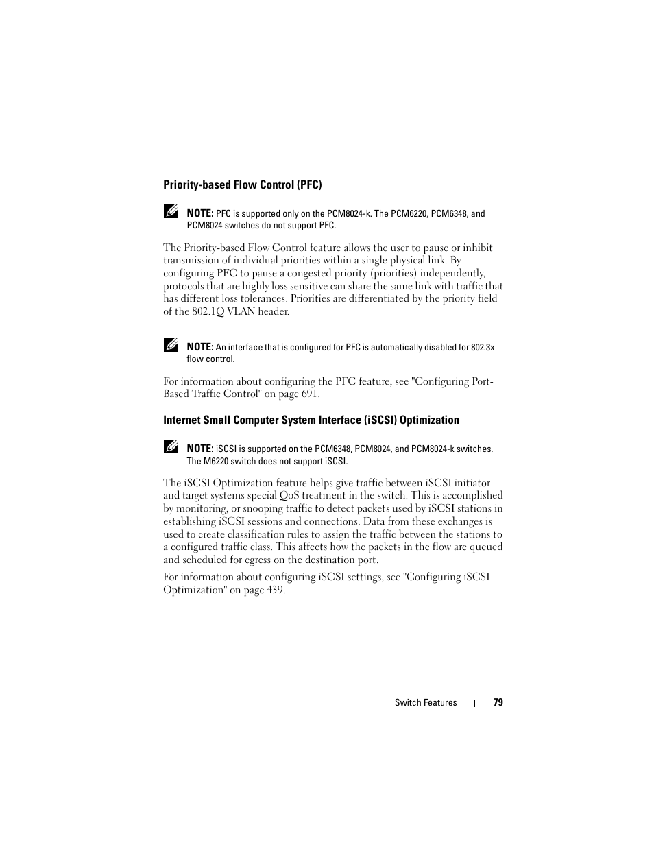 Priority-based flow control (pfc), Internet small computer system interface, Iscsi) optimization | Dell POWEREDGE M1000E User Manual | Page 79 / 1246