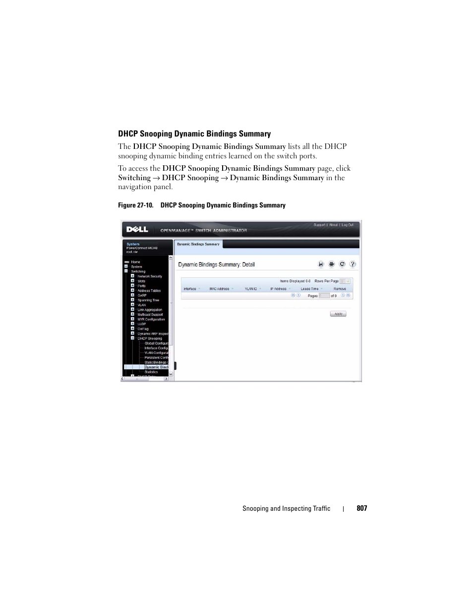 Dhcp snooping dynamic bindings summary | Dell POWEREDGE M1000E User Manual | Page 807 / 1246