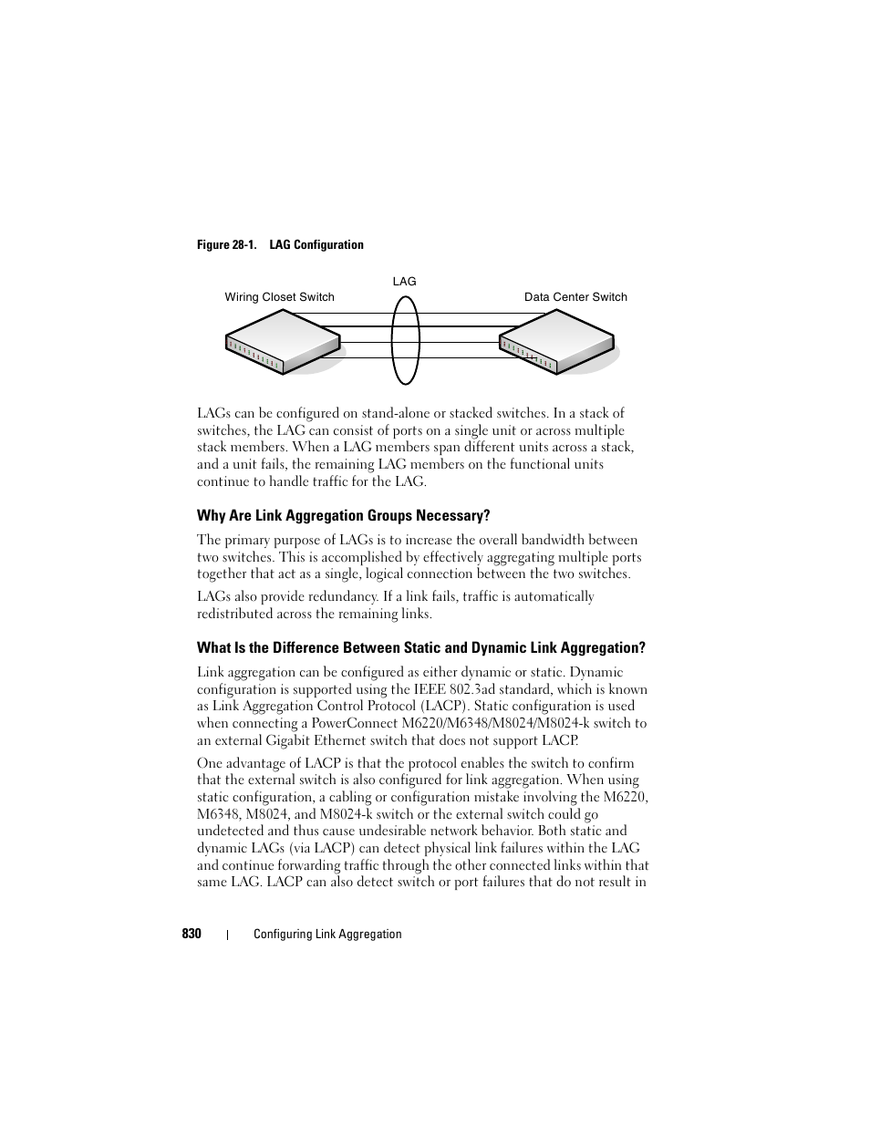 Why are link aggregation groups necessary, Why are link aggregation groups, Necessary | What is the difference between static, And dynamic link aggregation, Figure 28-1 show | Dell POWEREDGE M1000E User Manual | Page 830 / 1246