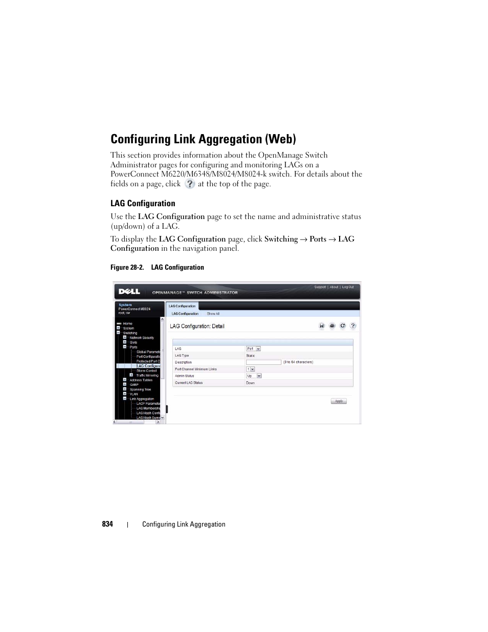 Configuring link aggregation (web), Lag configuration | Dell POWEREDGE M1000E User Manual | Page 834 / 1246