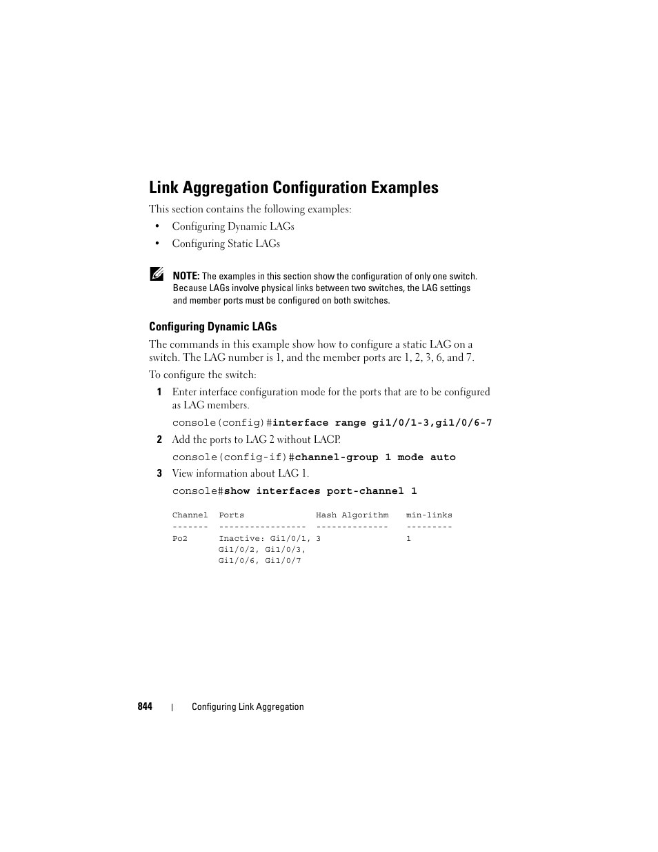 Link aggregation configuration examples, Configuring dynamic lags | Dell POWEREDGE M1000E User Manual | Page 844 / 1246