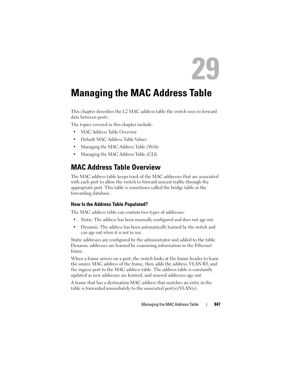 Managing the mac address table, Mac address table overview, How is the address table populated | Dell POWEREDGE M1000E User Manual | Page 847 / 1246