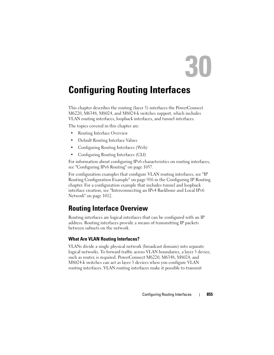 Configuring routing interfaces, Routing interface overview, What are vlan routing interfaces | See "configuring, Configuring, Configuring routing, Ee "configuring routing interfaces" on | Dell POWEREDGE M1000E User Manual | Page 855 / 1246