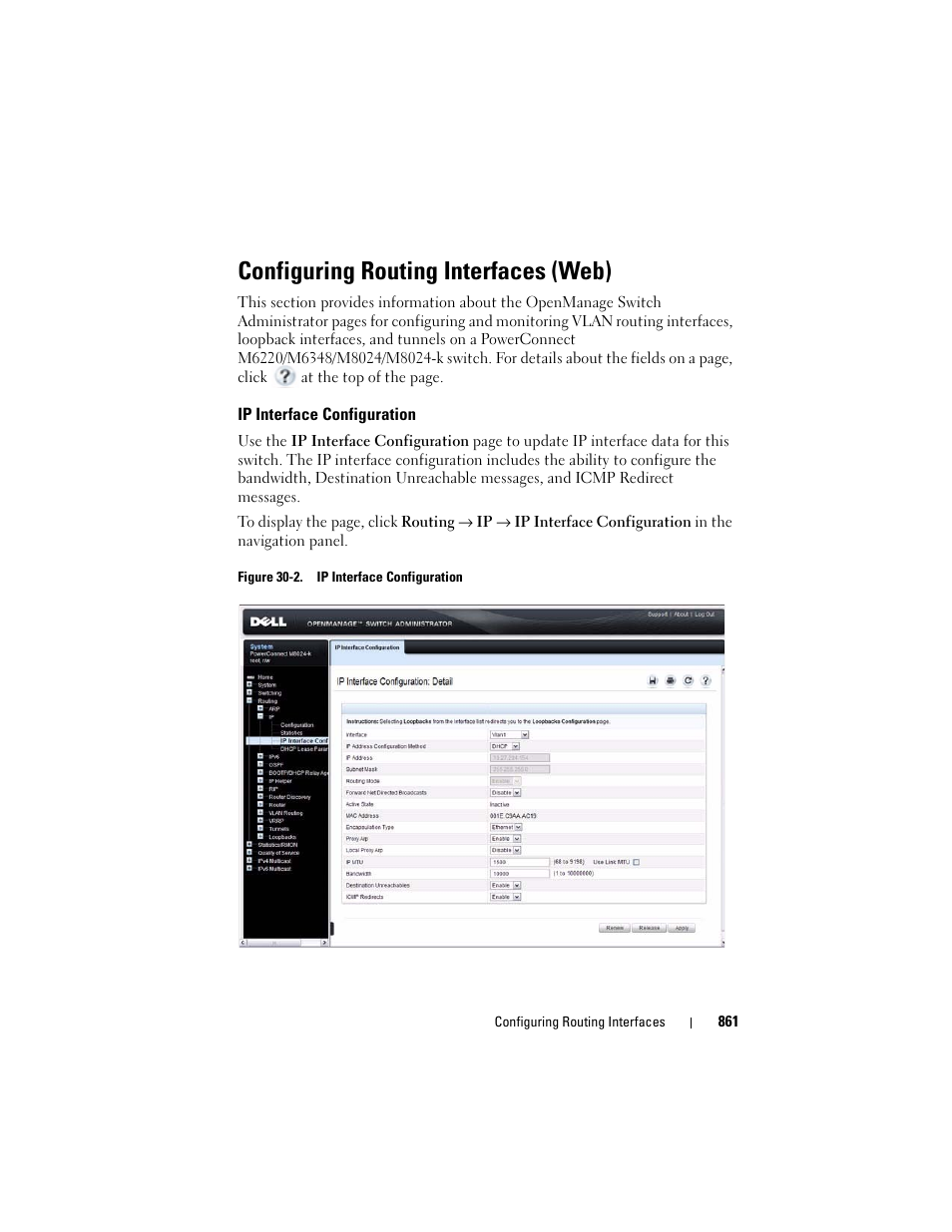 Configuring routing interfaces (web), Ip interface configuration | Dell POWEREDGE M1000E User Manual | Page 861 / 1246