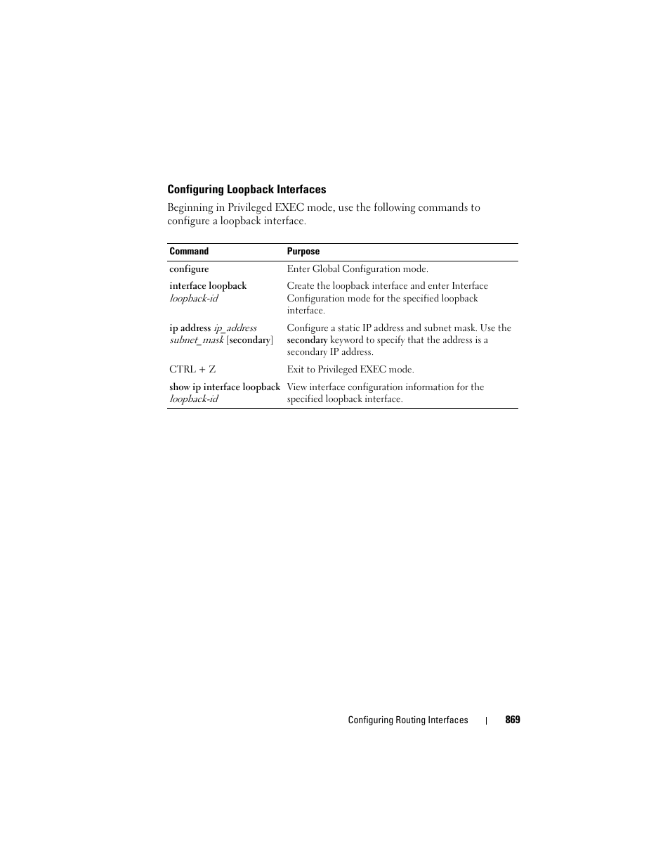 Configuring loopback interfaces | Dell POWEREDGE M1000E User Manual | Page 869 / 1246