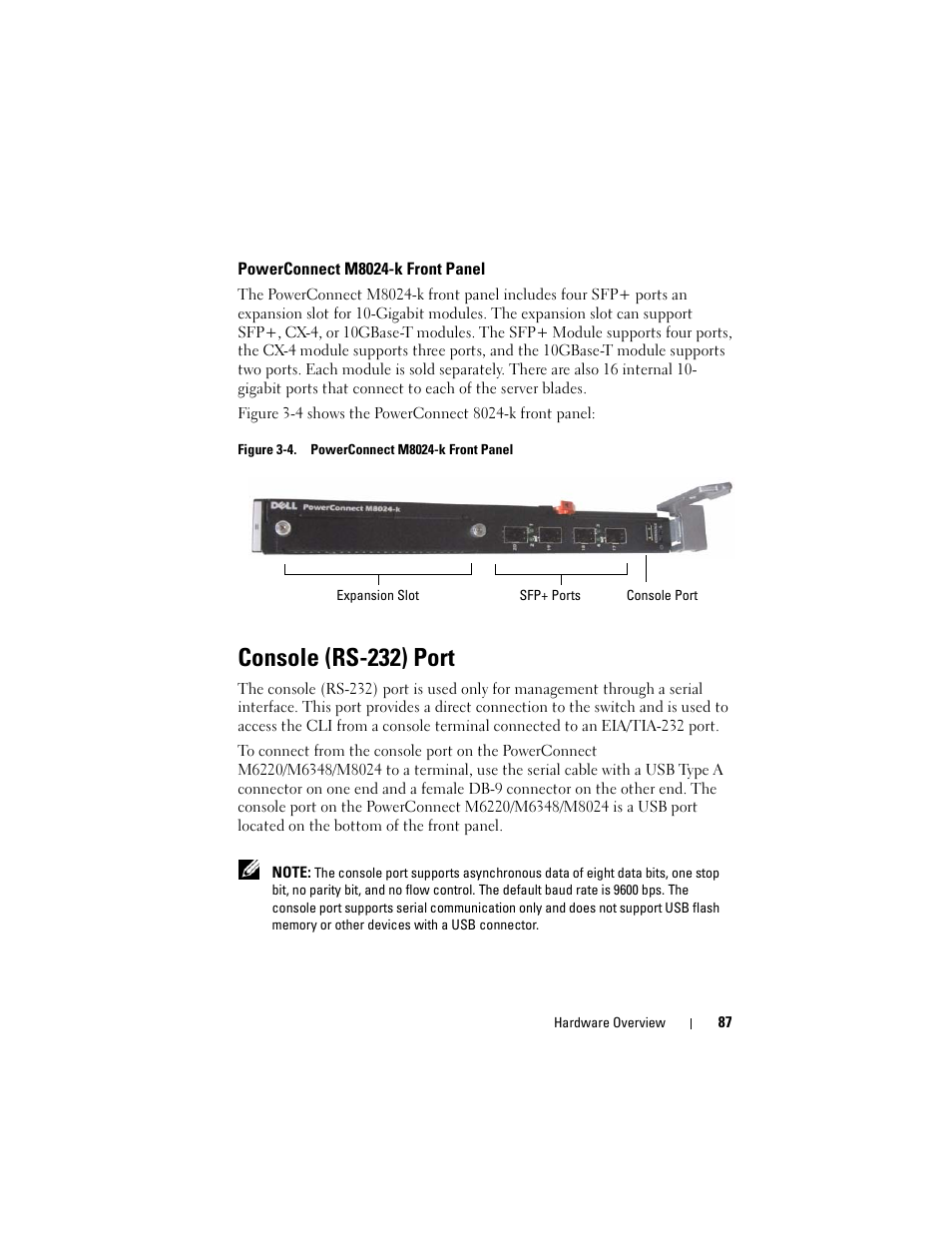 Powerconnect m8024-k front panel, Console (rs-232) port | Dell POWEREDGE M1000E User Manual | Page 87 / 1246