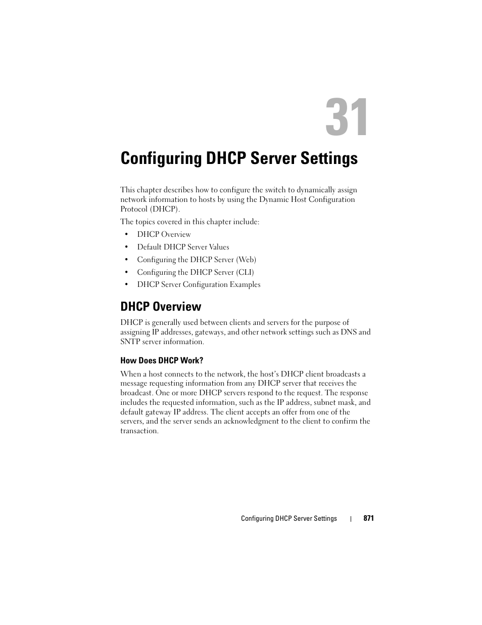 Configuring dhcp server settings, Dhcp overview, How does dhcp work | Dell POWEREDGE M1000E User Manual | Page 871 / 1246