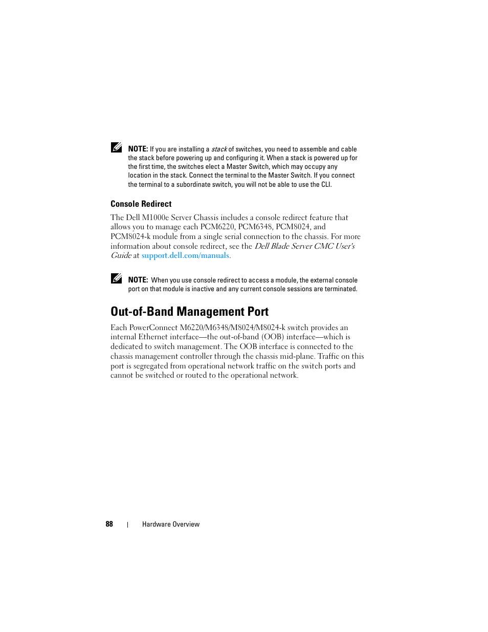 Console redirect, Out-of-band management port | Dell POWEREDGE M1000E User Manual | Page 88 / 1246