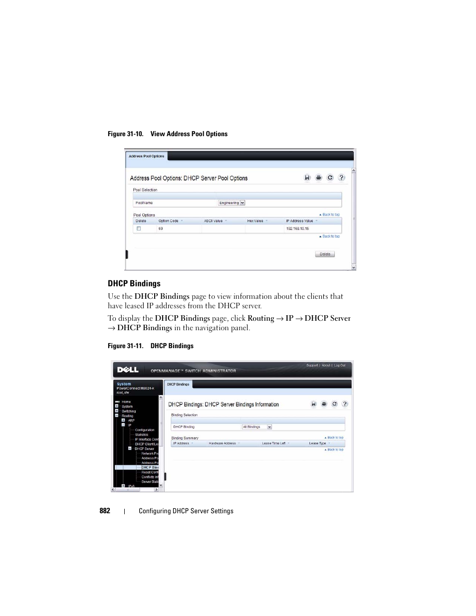 Dhcp bindings | Dell POWEREDGE M1000E User Manual | Page 882 / 1246