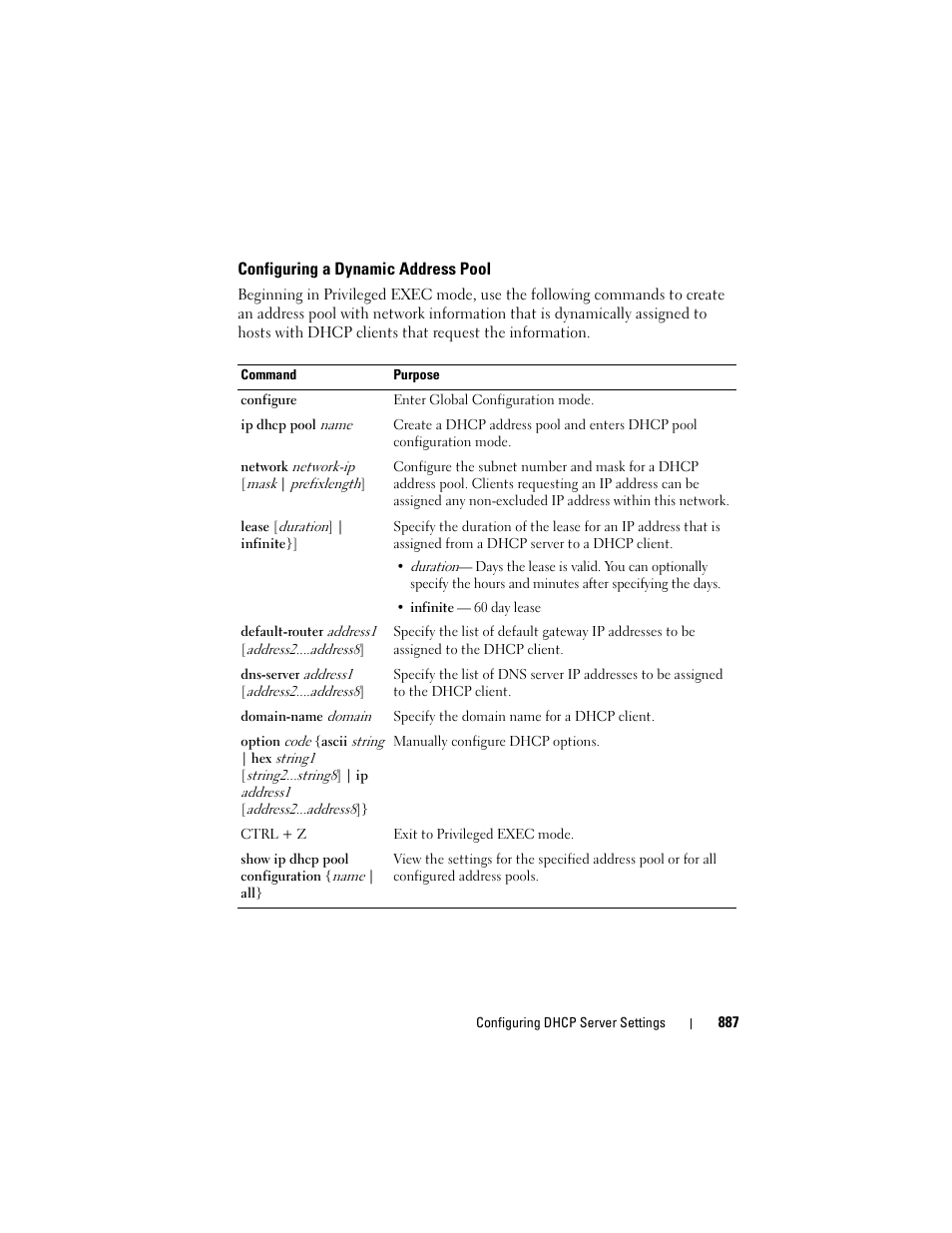 Configuring a dynamic address pool | Dell POWEREDGE M1000E User Manual | Page 887 / 1246