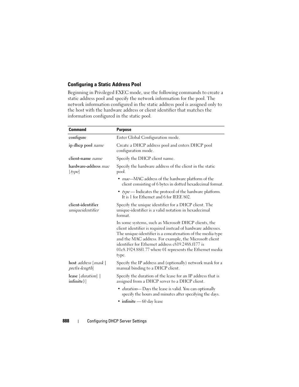 Configuring a static address pool | Dell POWEREDGE M1000E User Manual | Page 888 / 1246