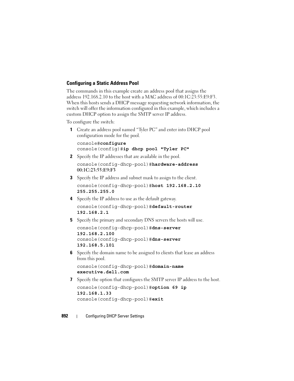 Configuring a static address pool | Dell POWEREDGE M1000E User Manual | Page 892 / 1246