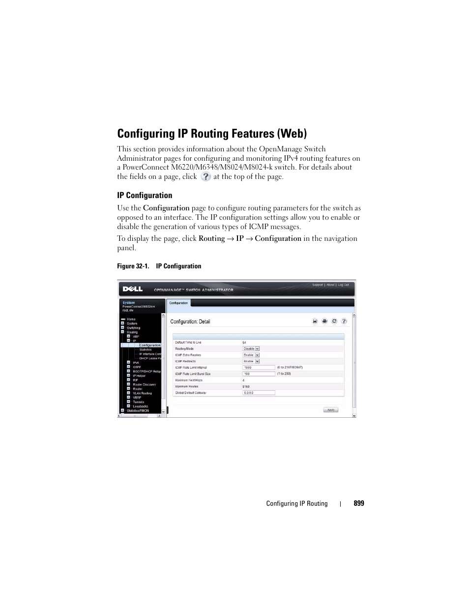 Configuring ip routing features (web), Ip configuration | Dell POWEREDGE M1000E User Manual | Page 899 / 1246